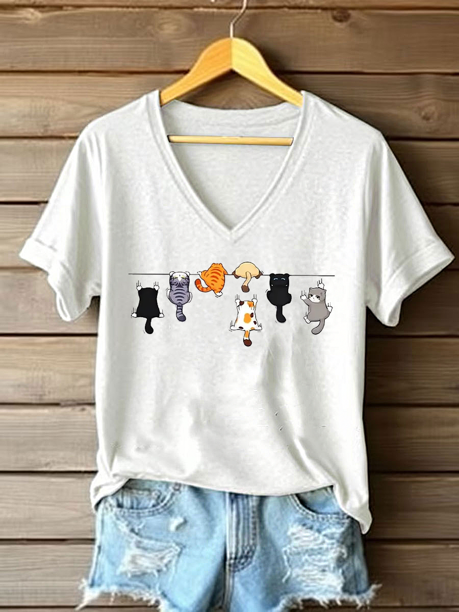 Women's Cute Cat Printed Casual T-shirt