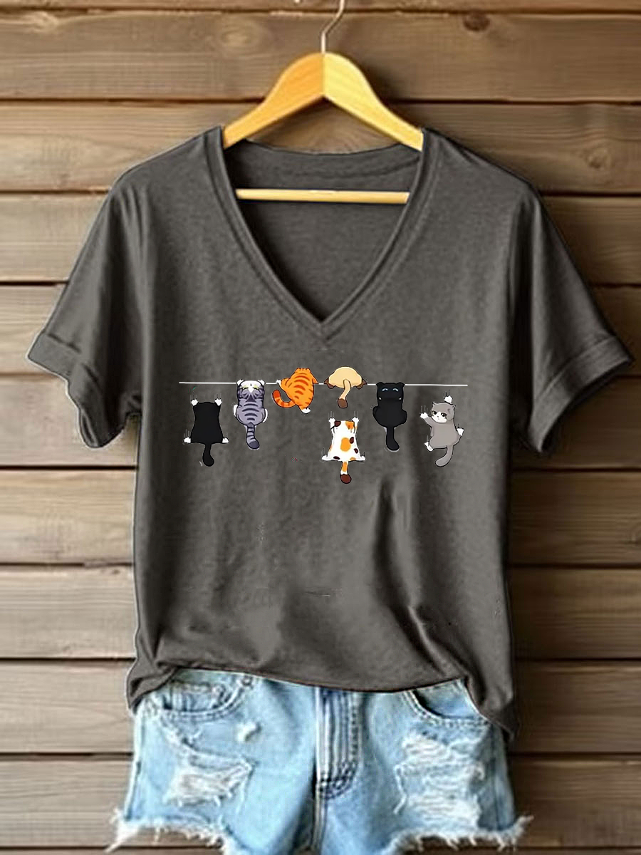 Women's Cute Cat Printed Casual T-shirt