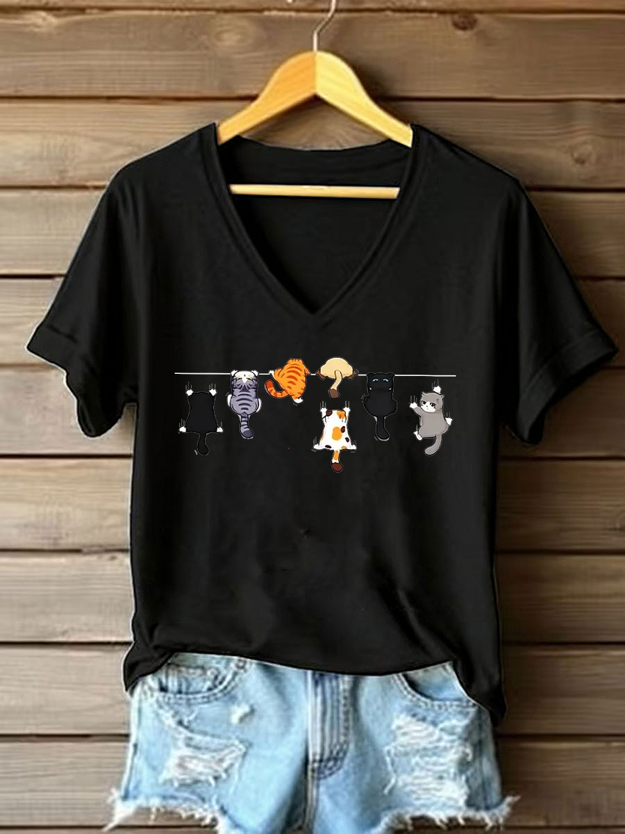 Women's Cute Cat Printed Casual T-shirt