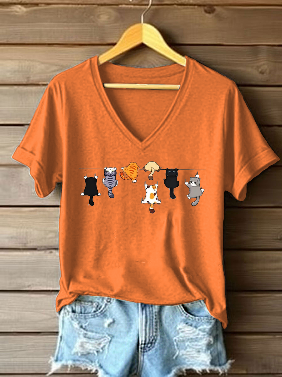 Women's Cute Cat Printed Casual T-shirt