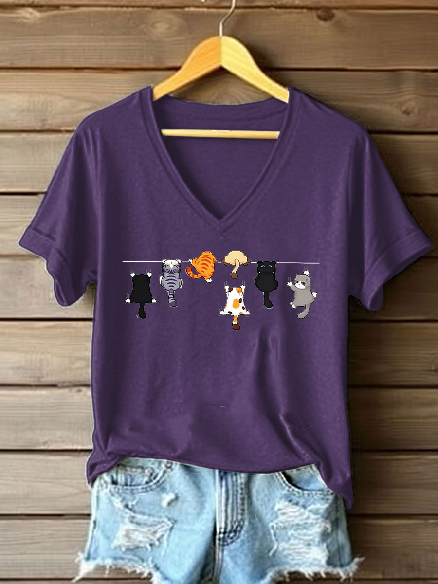 Women's Cute Cat Printed Casual T-shirt