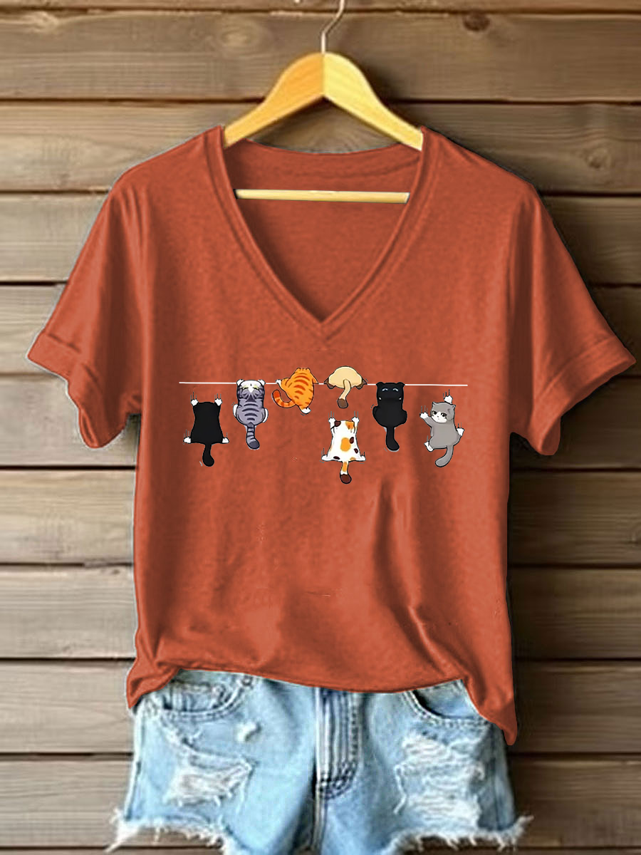 Women's Cute Cat Printed Casual T-shirt