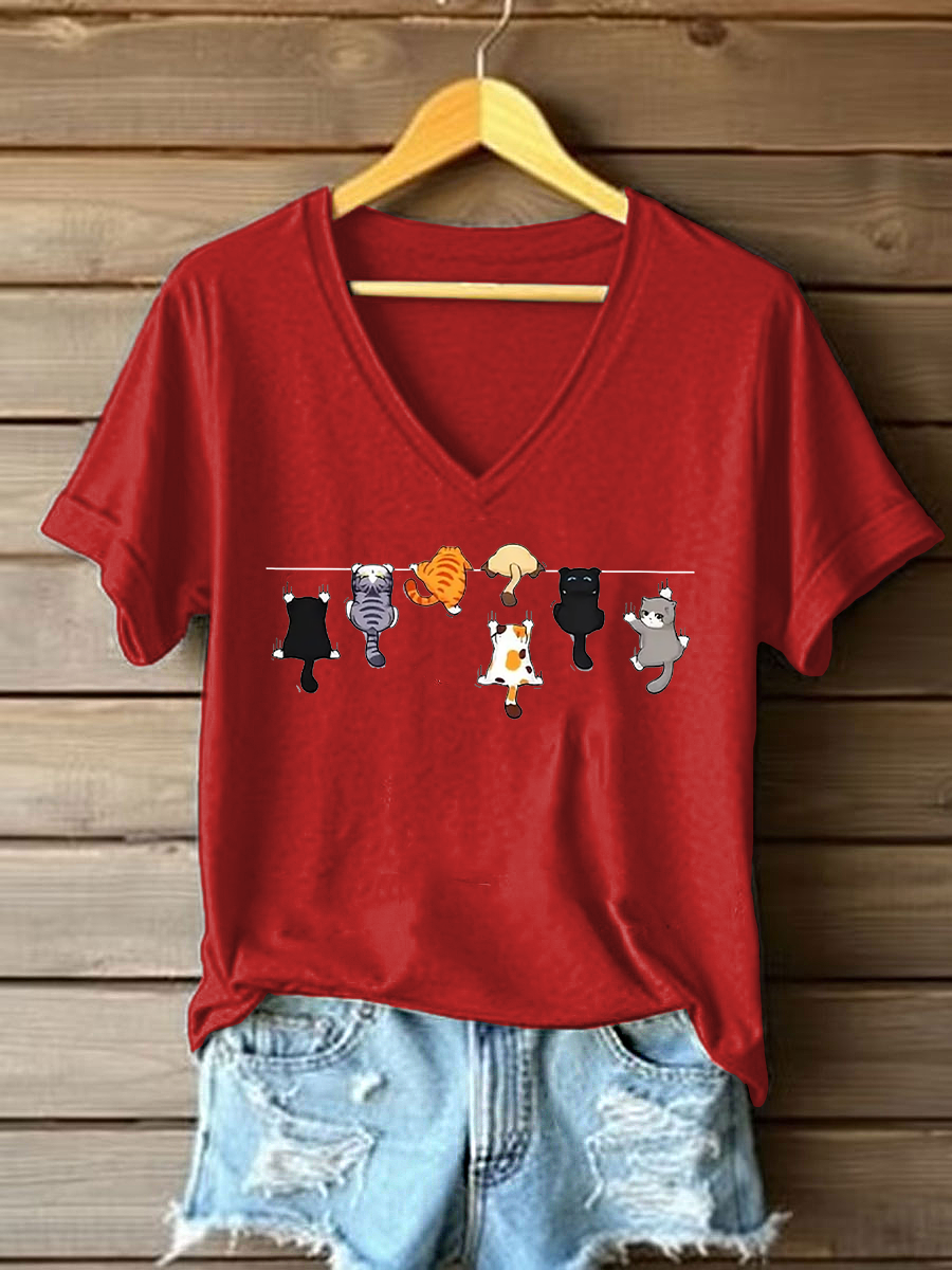 Women's Cute Cat Printed Casual T-shirt