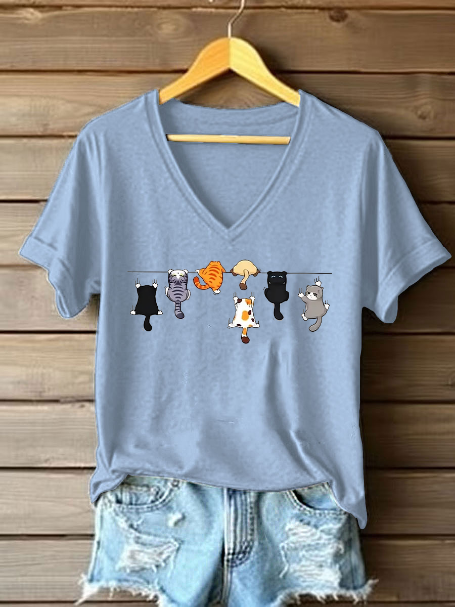 Women's Cute Cat Printed Casual T-shirt