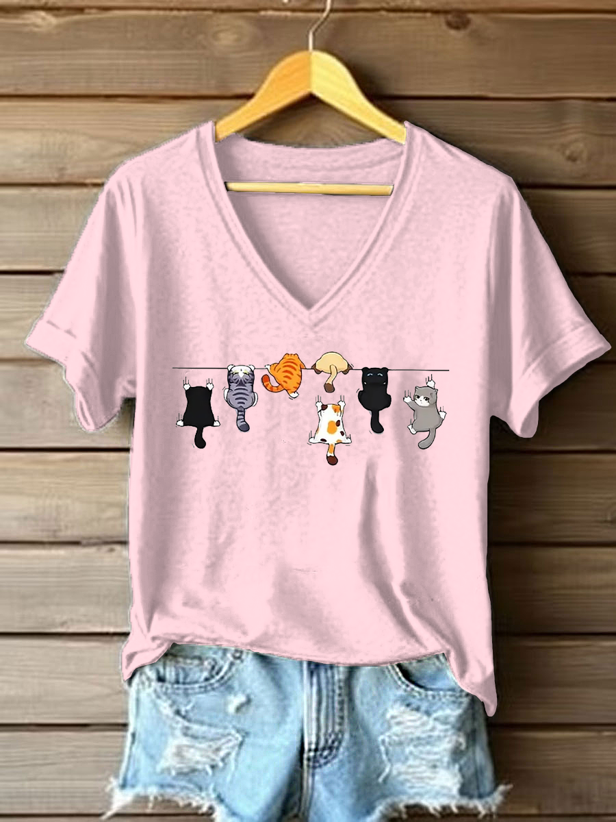 Women's Cute Cat Printed Casual T-shirt