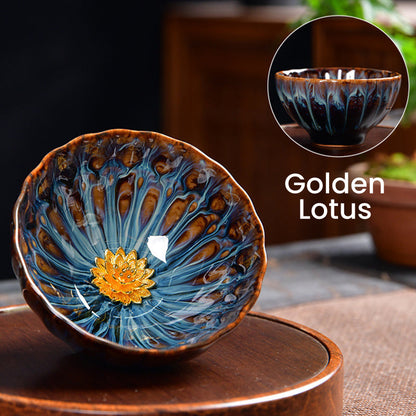 [best gift]Buddha Stones Lotus Peacock Dragon Phoenix Koi Fish Ceramic Teacup