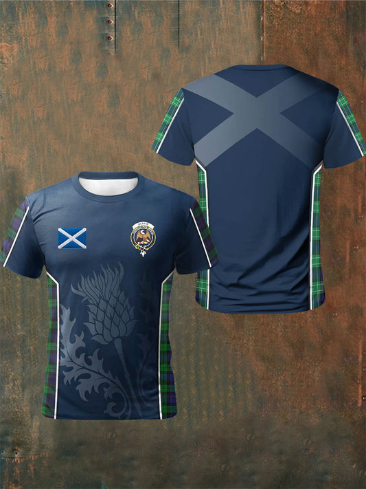 Men's Scottish Tartan Print Casual Short Sleeve T-shirt