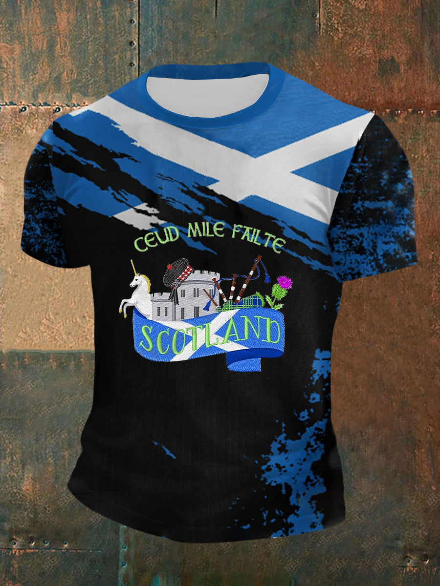 Men's Scotland Flag Scottish Unicorn Short Sleeve T-shirt