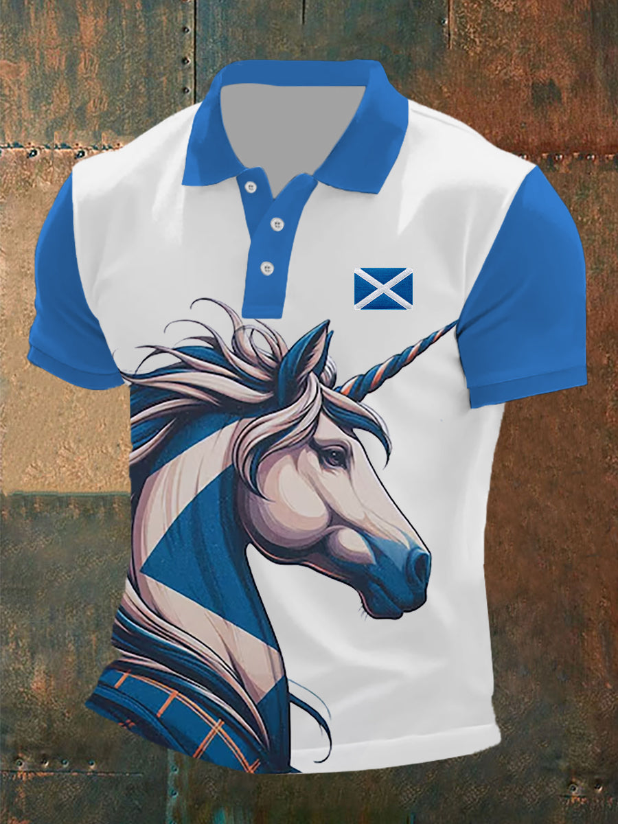 Men's Scotland Flag Scottish Unicorn Short Sleeve Top