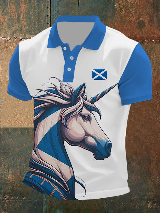 Men's Scotland Flag Scottish Unicorn Short Sleeve Top