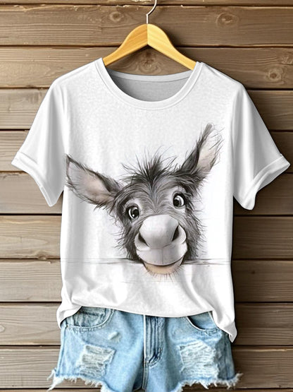 Women's Funny Cute Donkey Print Casual Tee