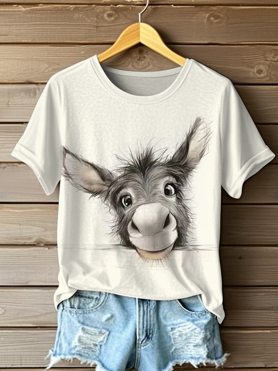 Women's Funny Cute Donkey Print Casual Tee
