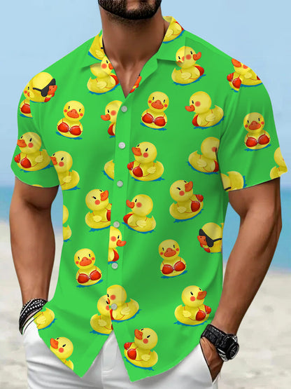 Men's Funny Ducks Print Casual Short-Sleeve Vacation Shirt