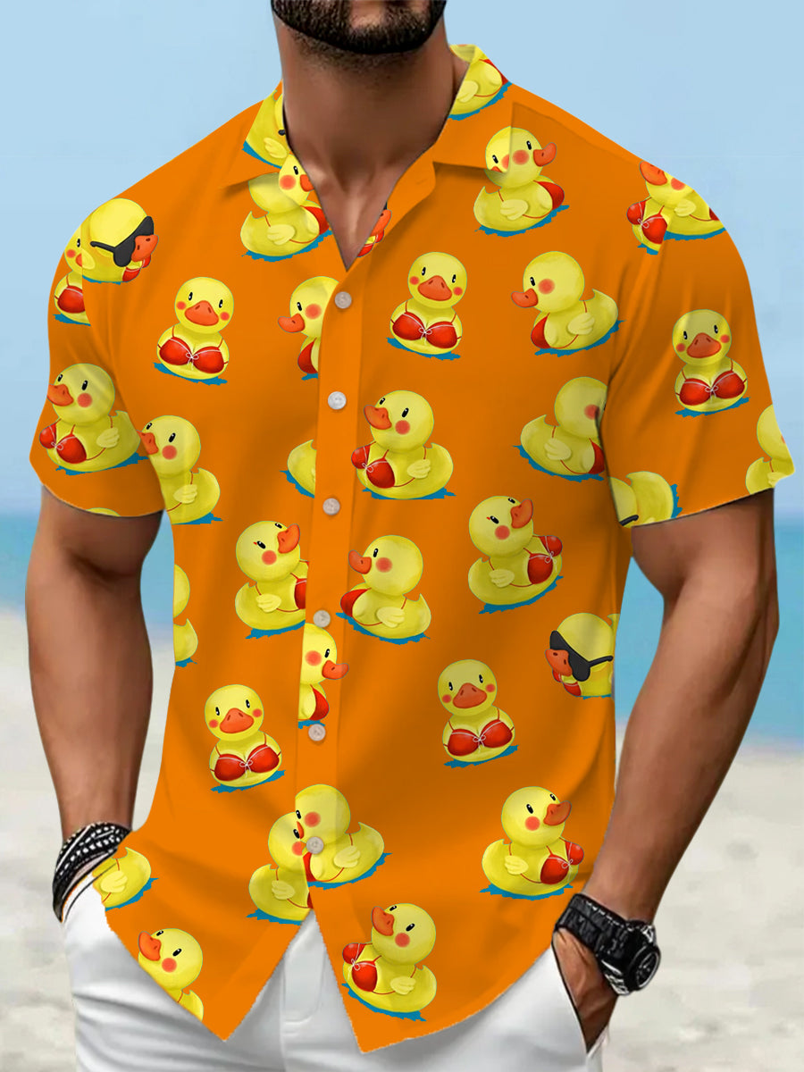Men's Funny Ducks Print Casual Short-Sleeve Vacation Shirt