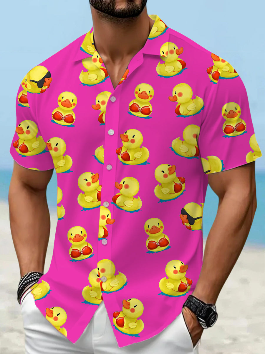 Men's Funny Ducks Print Casual Short-Sleeve Vacation Shirt