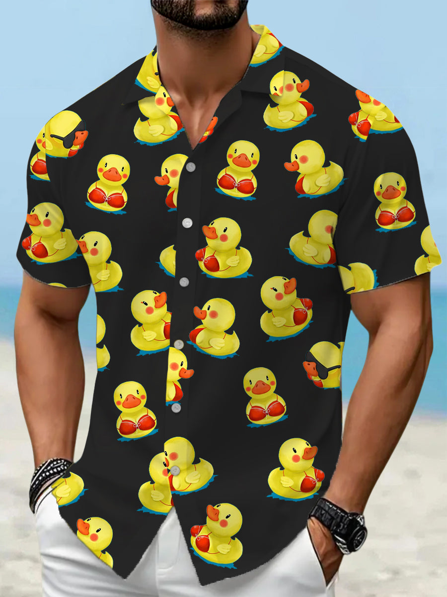 Men's Funny Ducks Print Casual Short-Sleeve Vacation Shirt
