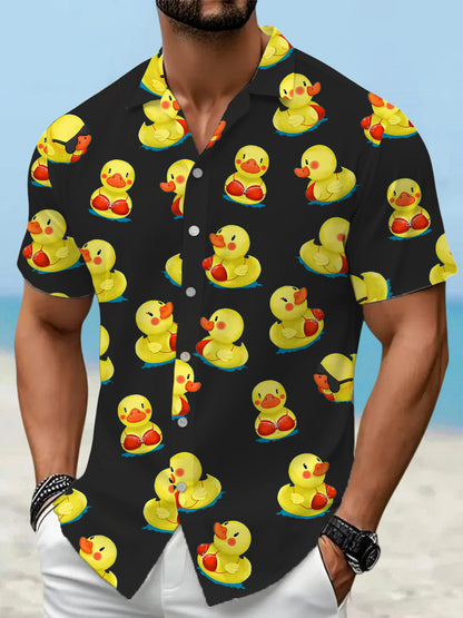 Men's Funny Ducks Print Casual Short-Sleeve Vacation Shirt