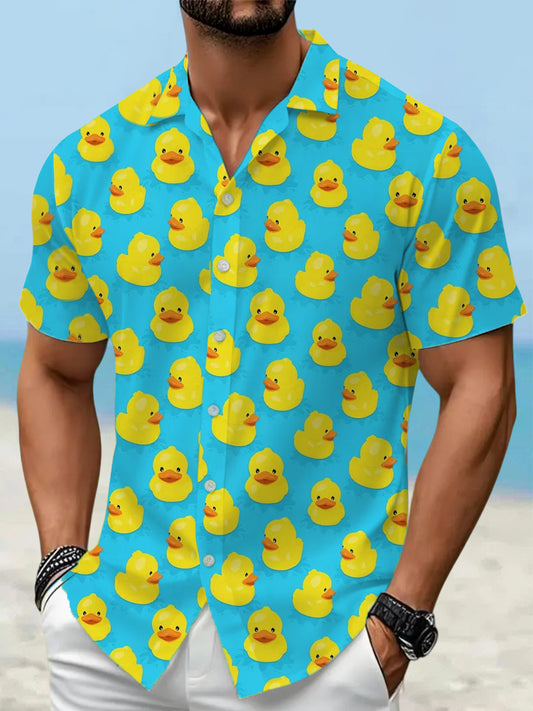 Men's Funny Ducks Print Casual Short-Sleeve Vacation Shirt