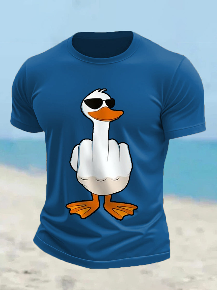 Men's I Don't Give A Duck Funny Middle Finger Offensive Rude Duck Print Tee