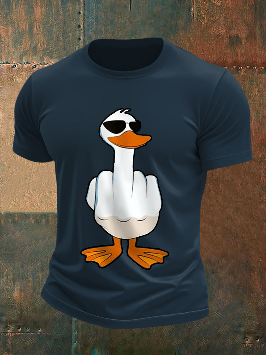 Men's I Don't Give A Duck Funny Middle Finger Offensive Rude Duck Print Tee