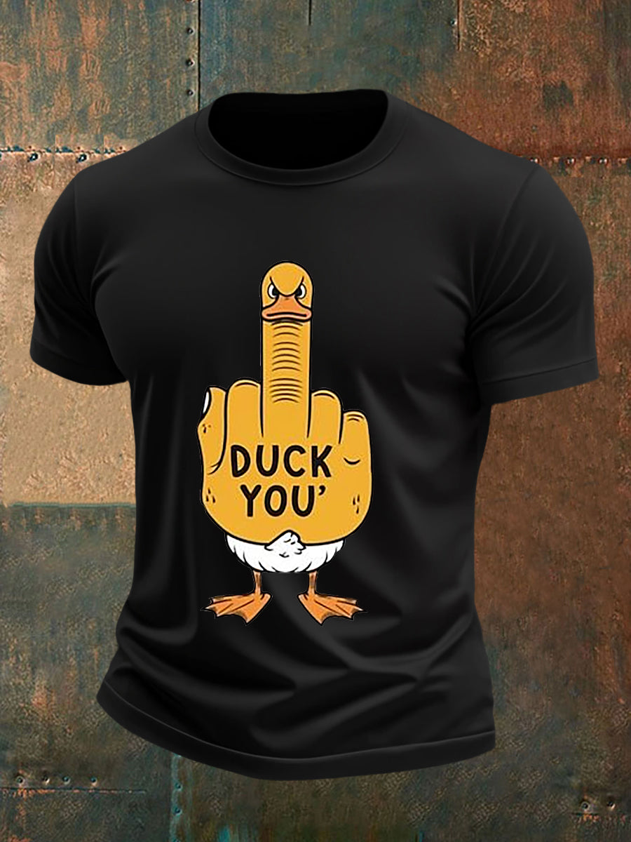 Men's Funny Middle Finger Offensive Rude Duck Print Short Sleeve Tee
