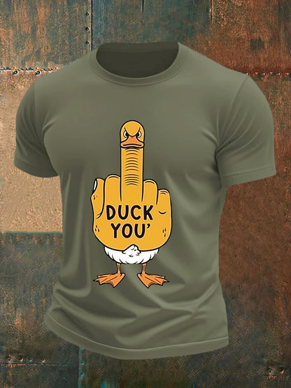 Men's Funny Middle Finger Offensive Rude Duck Print Short Sleeve Tee