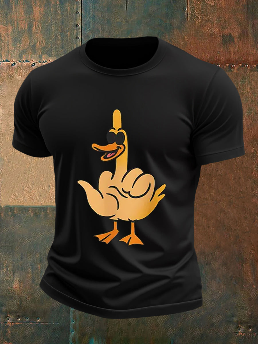 Men's Funny Middle Finger Offensive Rude Duck Print Short Sleeve Tee