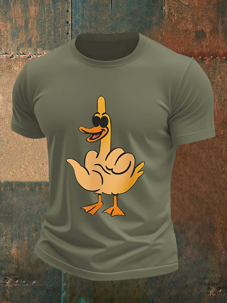 Men's Funny Middle Finger Offensive Rude Duck Print Short Sleeve Tee