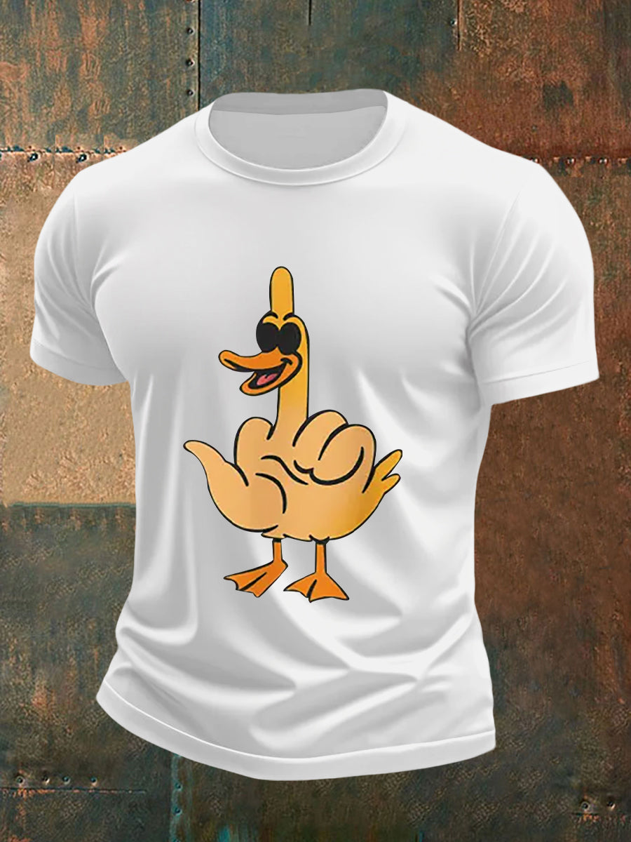 Men's Funny Middle Finger Offensive Rude Duck Print Short Sleeve Tee