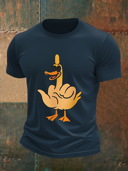 Men's Funny Middle Finger Offensive Rude Duck Print Short Sleeve Tee