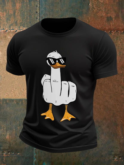 Men's Funny Middle Finger Offensive Rude Duck Print Short Sleeve Tee