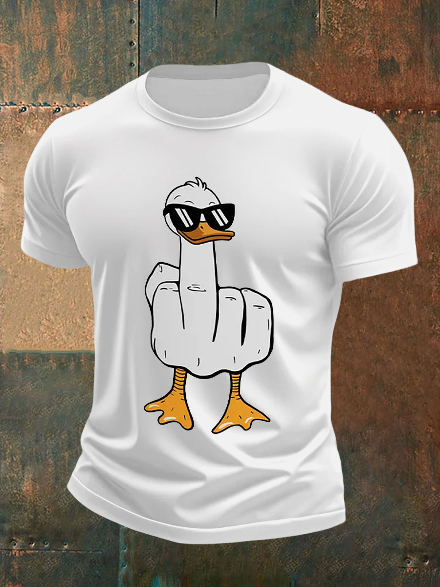 Men's Funny Middle Finger Offensive Rude Duck Print Short Sleeve Tee