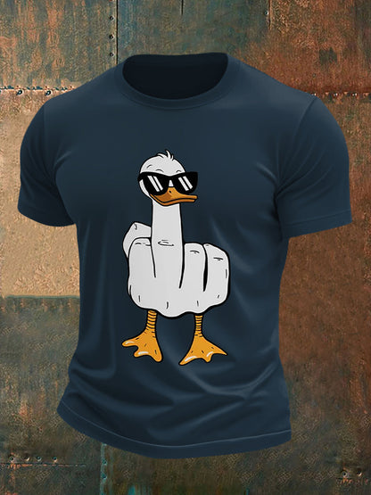 Men's Funny Middle Finger Offensive Rude Duck Print Short Sleeve Tee