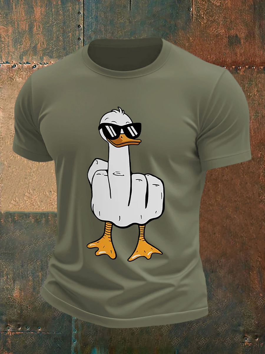 Men's Funny Middle Finger Offensive Rude Duck Print Short Sleeve Tee