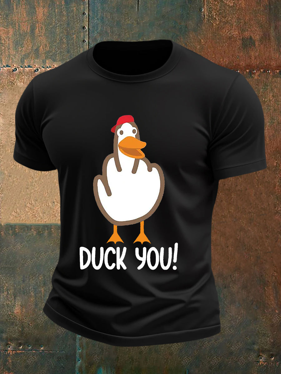 Men's Funny Middle Finger Offensive Rude Duck Print Short Sleeve Tee