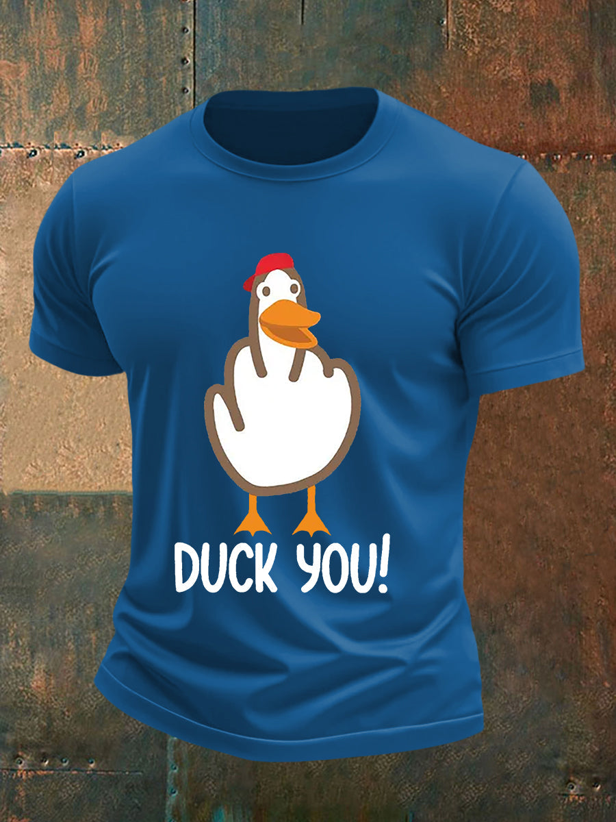 Men's Funny Middle Finger Offensive Rude Duck Print Short Sleeve Tee