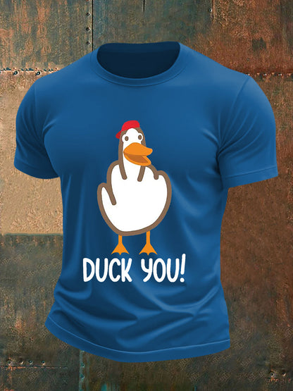 Men's Funny Middle Finger Offensive Rude Duck Print Short Sleeve Tee