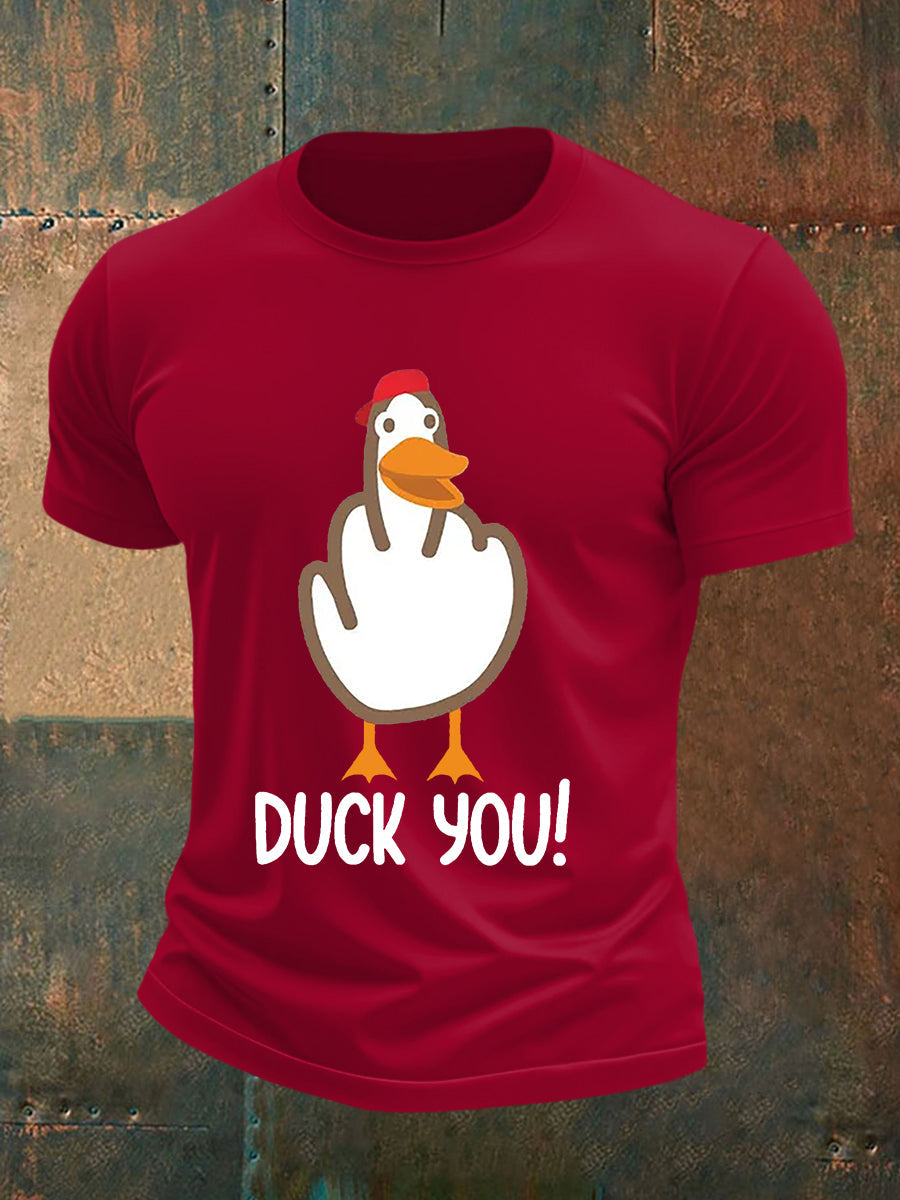 Men's Funny Middle Finger Offensive Rude Duck Print Short Sleeve Tee