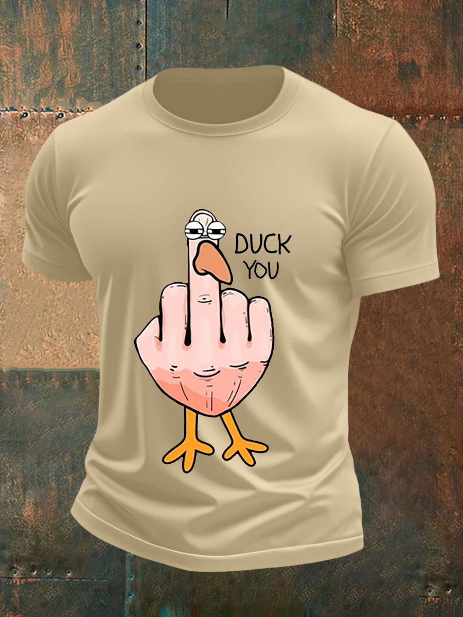 Men's Funny Middle Finger Offensive Rude Duck Print Short Sleeve Tee