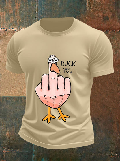 Men's Funny Middle Finger Offensive Rude Duck Print Short Sleeve Tee