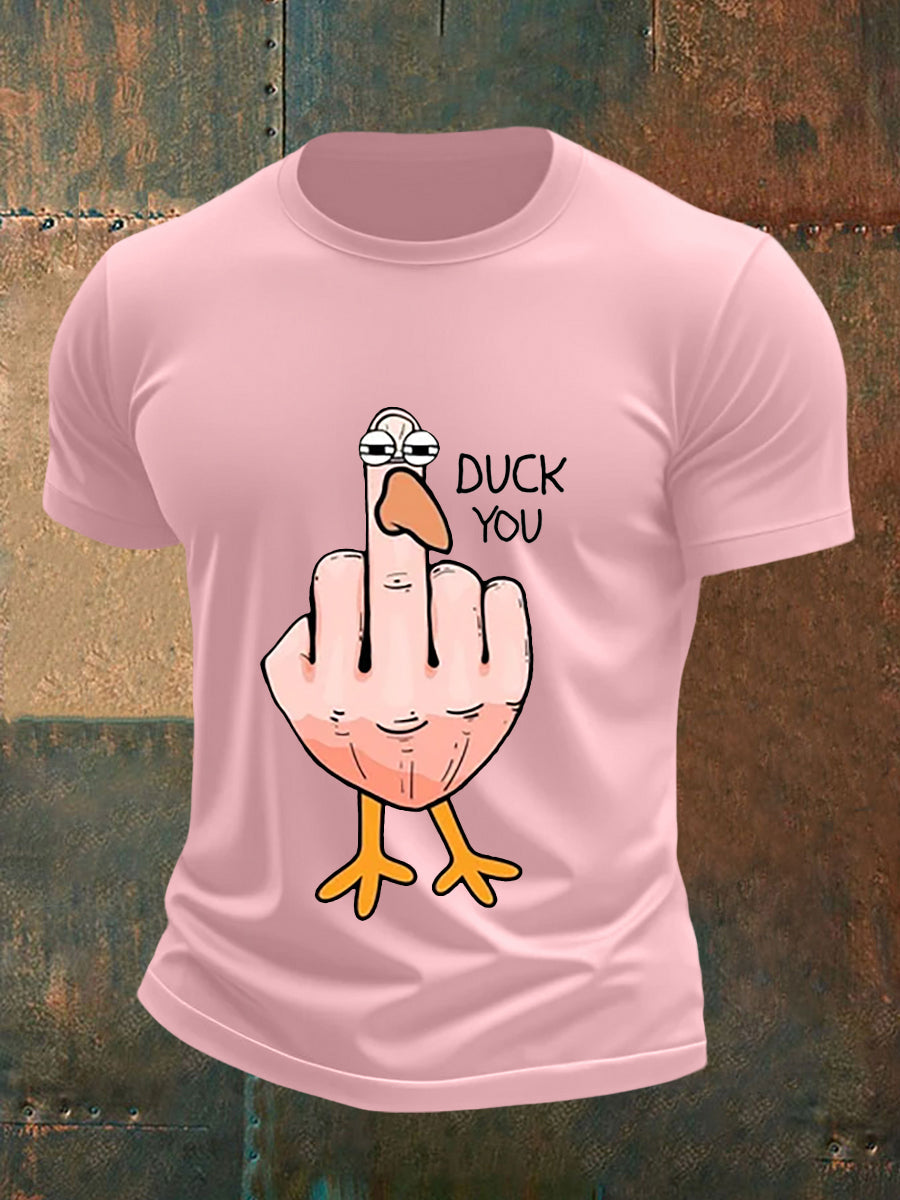 Men's Funny Middle Finger Offensive Rude Duck Print Short Sleeve Tee