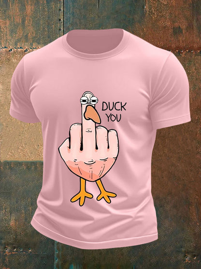 Men's Funny Middle Finger Offensive Rude Duck Print Short Sleeve Tee