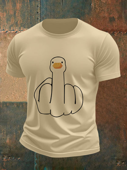 Men's Funny Middle Finger Offensive Rude Duck Print Short Sleeve Tee