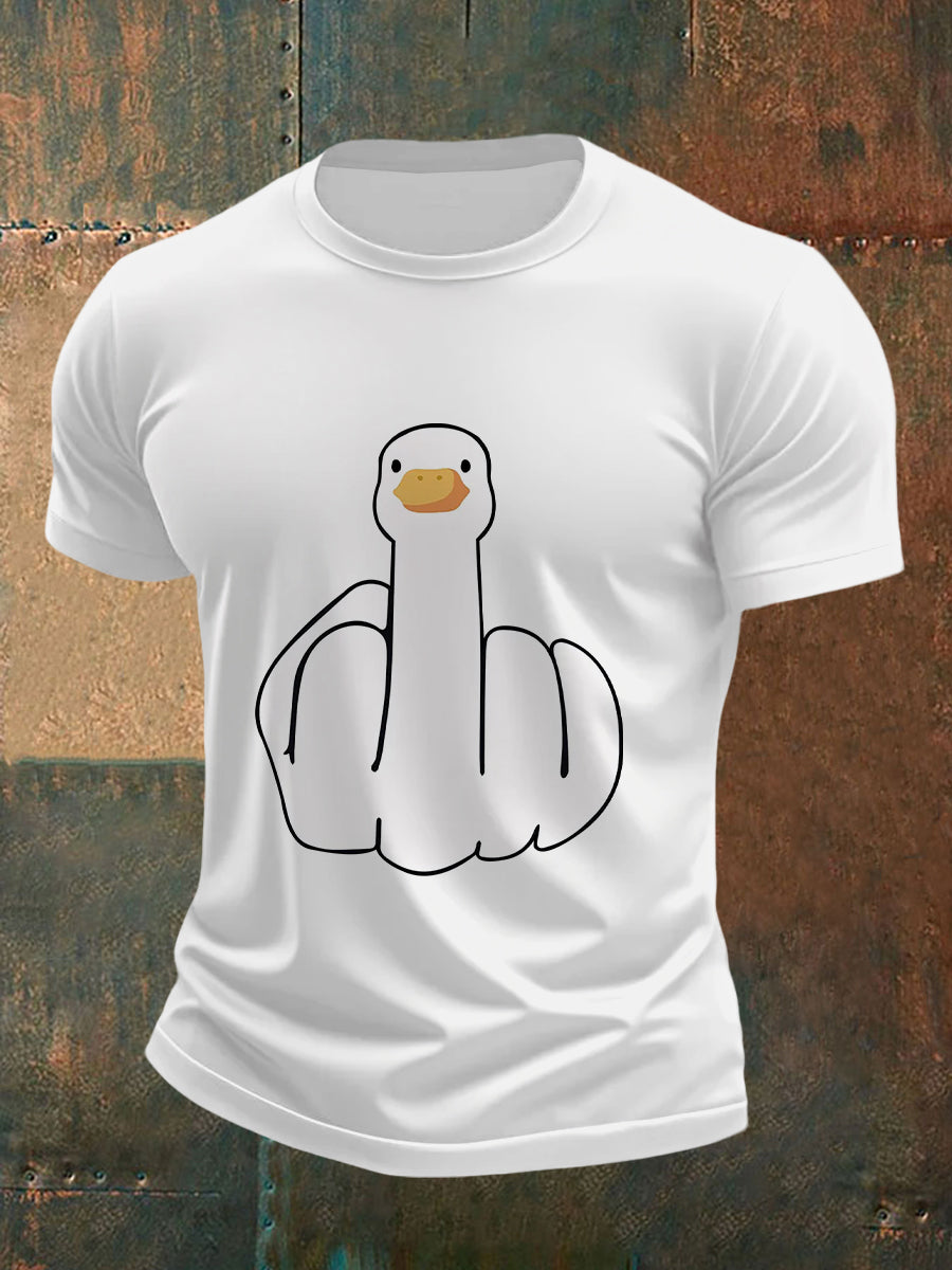 Men's Funny Middle Finger Offensive Rude Duck Print Short Sleeve Tee