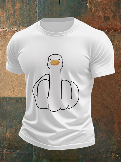Men's Funny Middle Finger Offensive Rude Duck Print Short Sleeve Tee