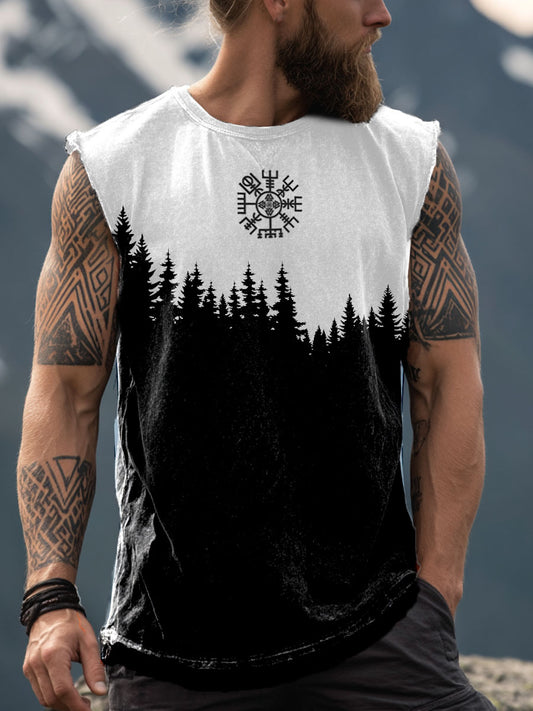 Men's Viking Inspired Art Print Washed Vest