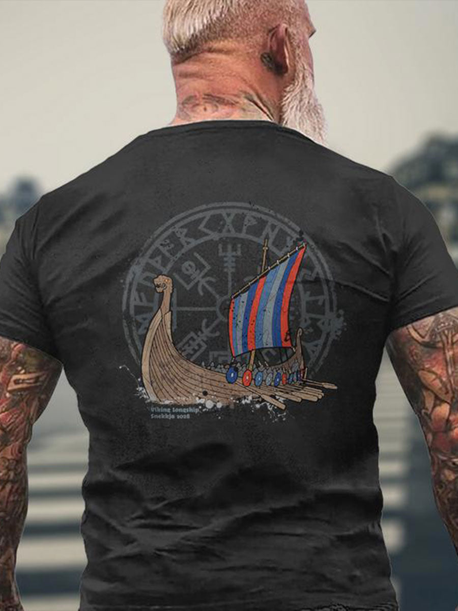 Men's Viking Style Ship Printed T-Shirt