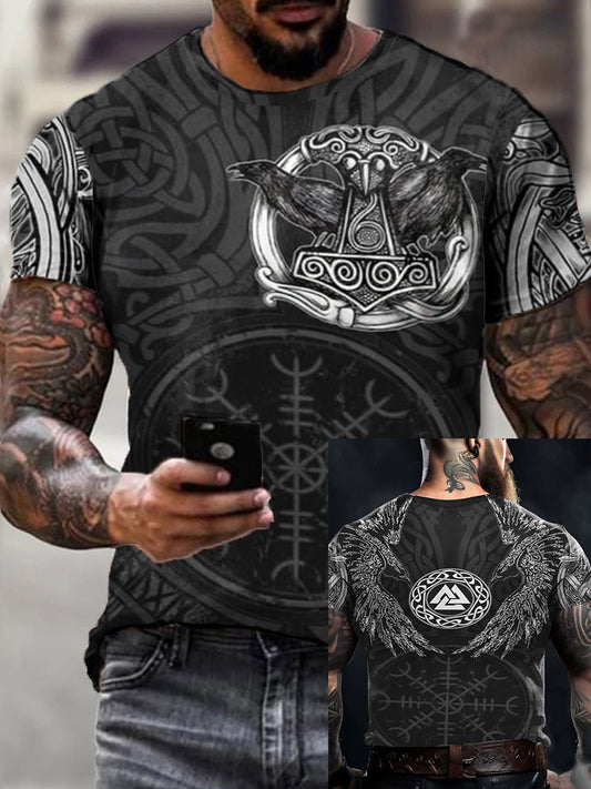 Men's Viking Style Vegvísir&Ravens Printed T-Shirt