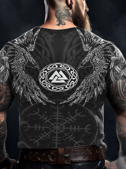 Men's Viking Style Vegvísir&Ravens Printed T-Shirt