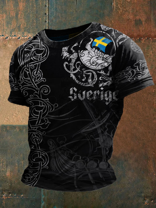 Men's Sweden Viking Style Printed T-shirt